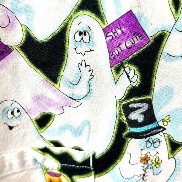 Barco Uniforms cotton cartoon ghosts print two pocket V- neck scrub top M - Picture 10 of 13